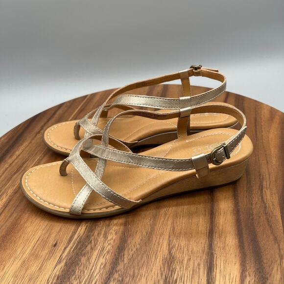 Born Sandals Womens 8 M Gold Leather Strappy Slingback Comfort Casual Wedge - Picture 3 of 8